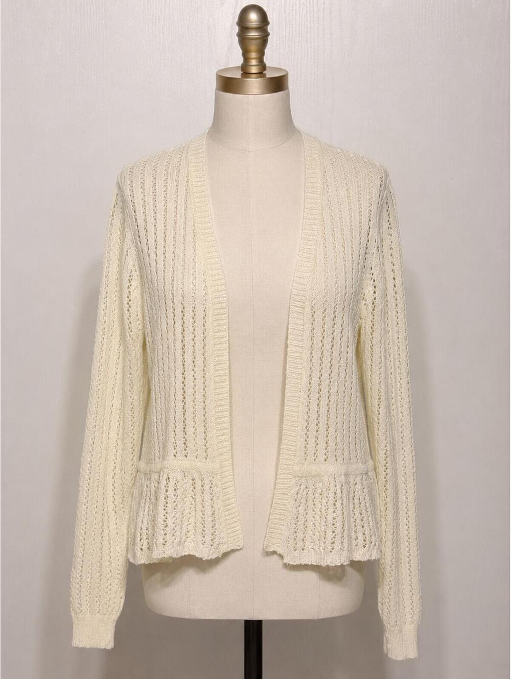 Womens Open Front Crochet Knit Cardigan Ivory Boho Lightweight Size Small